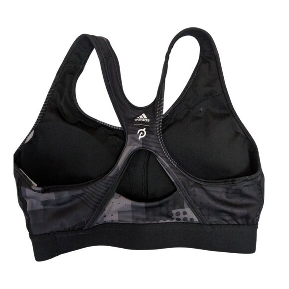 Peloton Adidas Sports Bra Womens M Black Gray Digi Motion‎ Heat Racerback Padded - Picture 2 of 7